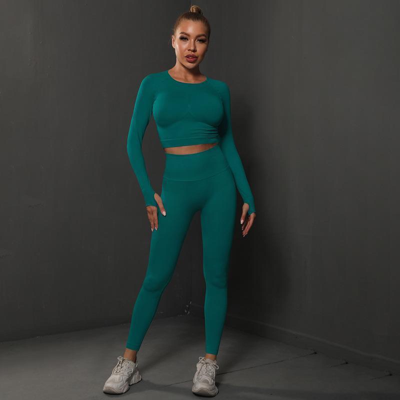 Ensemble de sport knitted, legging et haut - Bleu