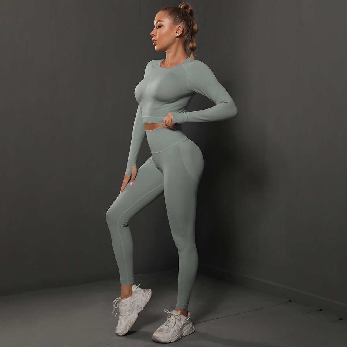 Ensemble de sport knitted, legging et haut - Bleu