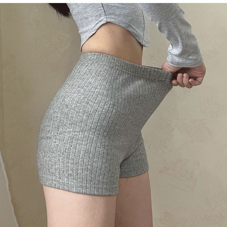 Short de Fitness en Tricot Taille Haute - Blanc