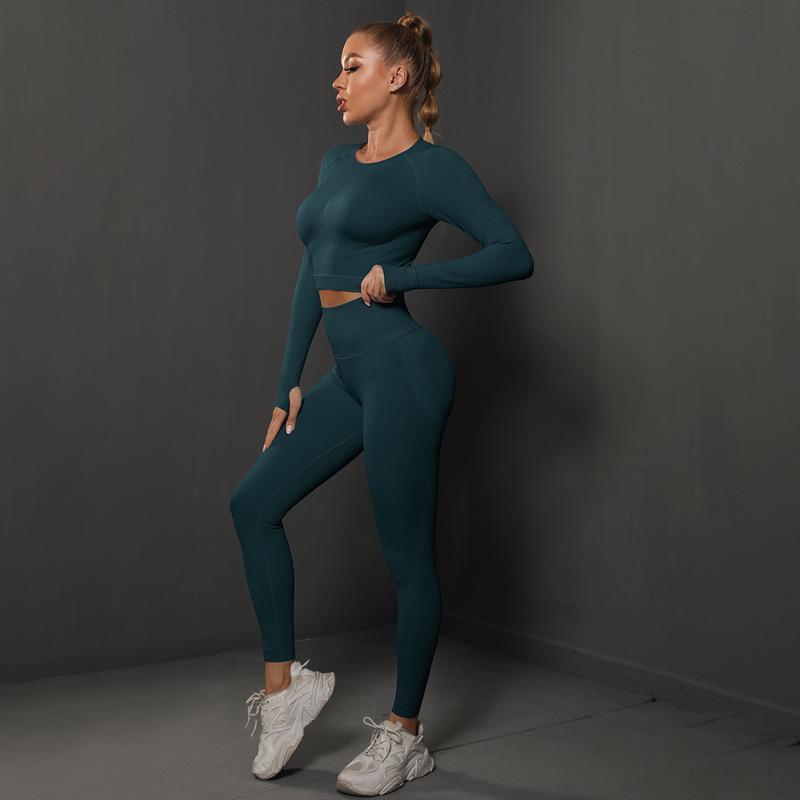 Ensemble de sport knitted, legging et haut - Bleu