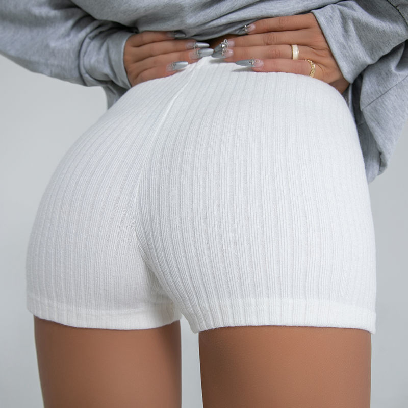 Short de Fitness en Tricot Taille Haute - Blanc