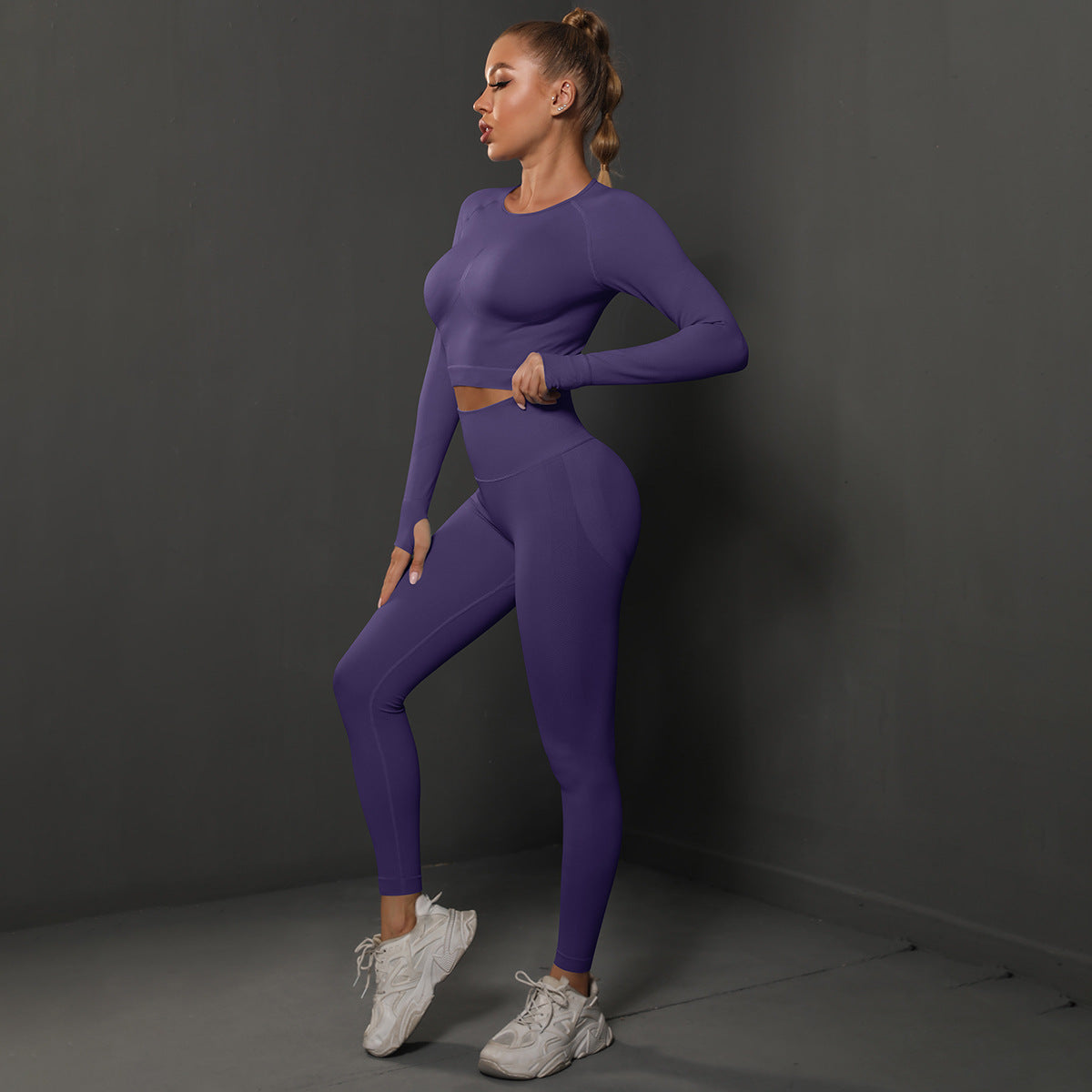 Ensemble de sport knitted, legging et haut - Bleu