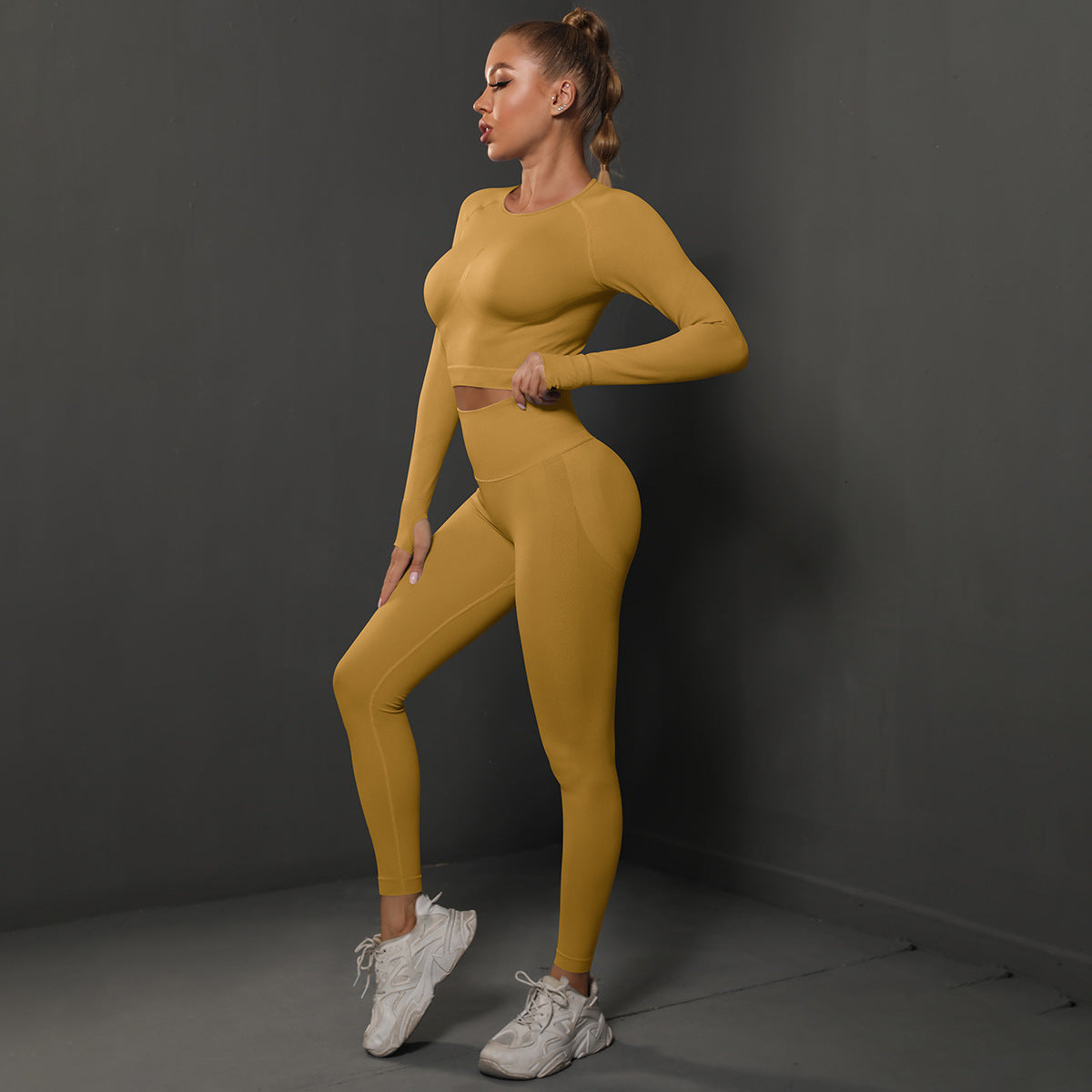 Ensemble de sport knitted, legging et haut - Bleu