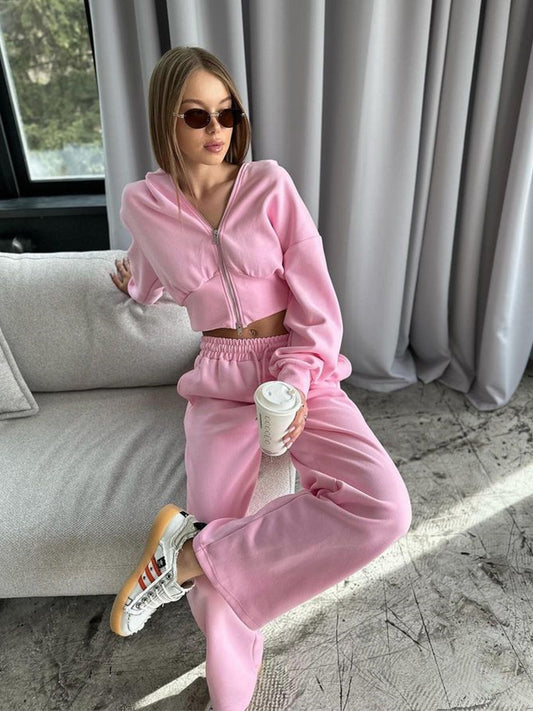 Ensemble Sport Jogging et Sweat à Capuche - Rose