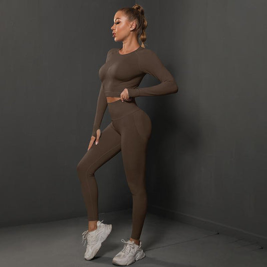 Ensemble de sport knitted, legging et haut - Espresso
