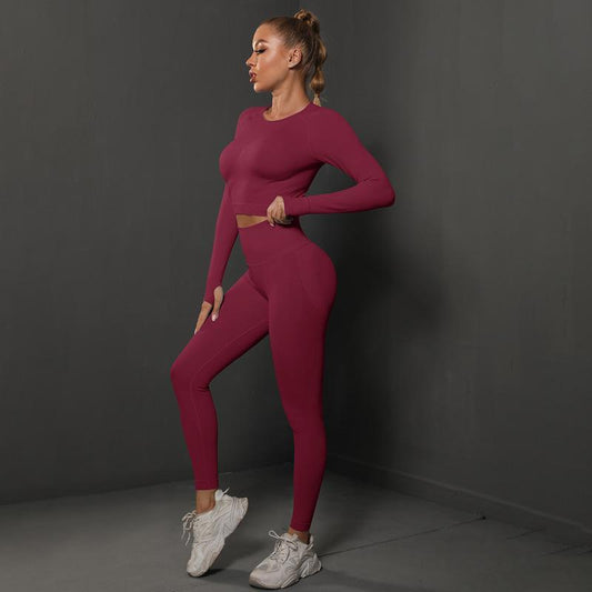 Ensemble de sport knitted, legging et haut - Bordeau
