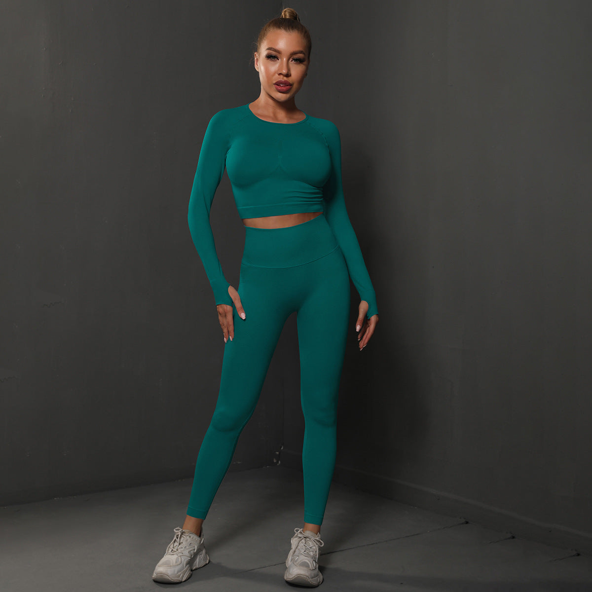 Ensemble de sport knitted, legging et haut - Bleu