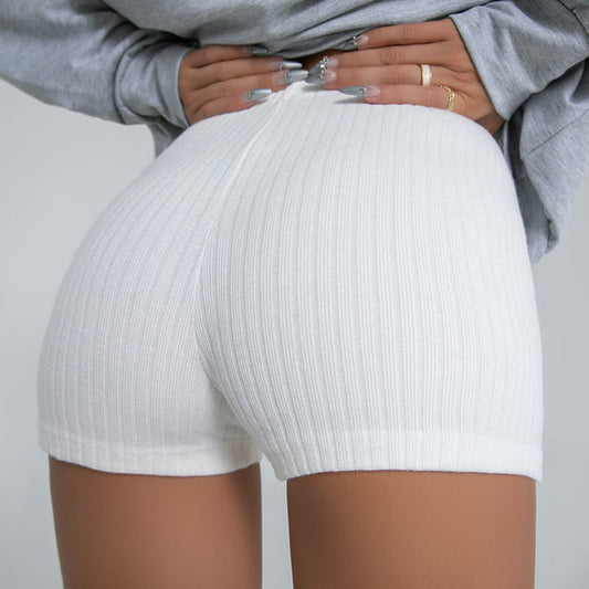 Short de Fitness en Tricot Taille Haute - Blanc