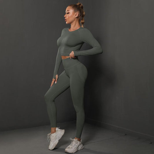 Ensemble de sport knitted, legging et haut - Gris foncé