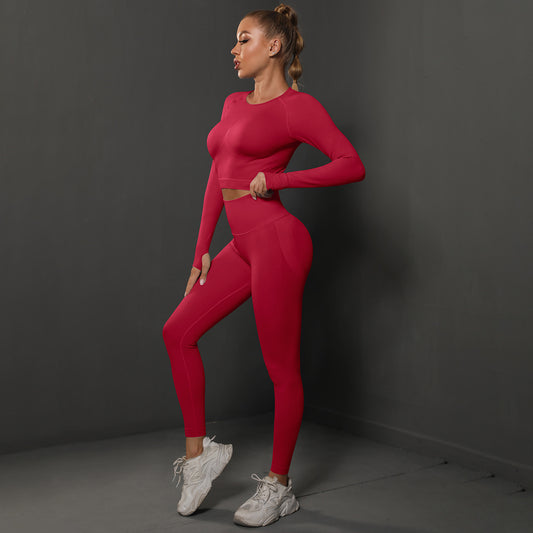 Ensemble de sport knitted, legging et haut - Rouge