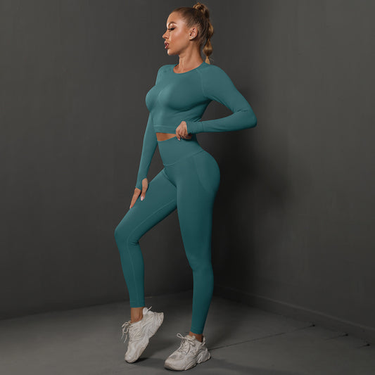 Ensemble de sport knitted, legging et haut - Cyan