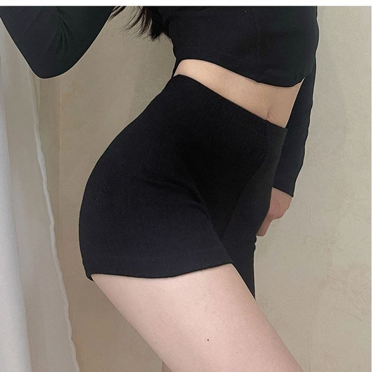 Short de Fitness en Tricot Taille Haute - Noir